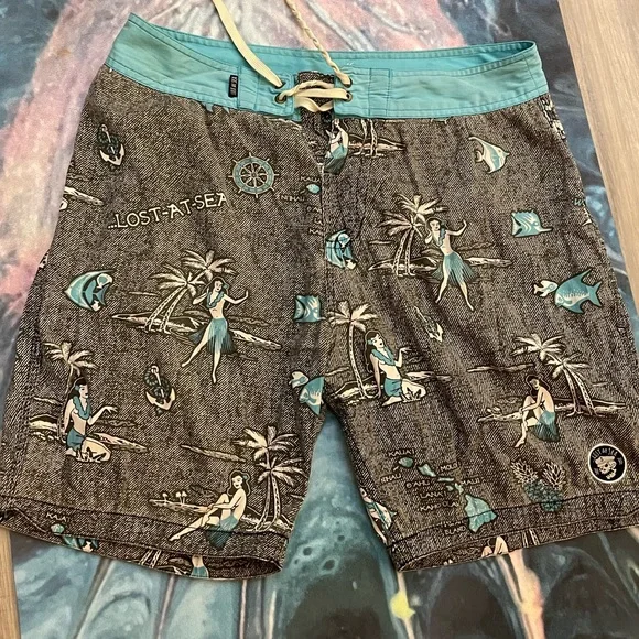 Lost at Sea Swim Mens Lost At Sea Hawaiian Islands Hula Girl